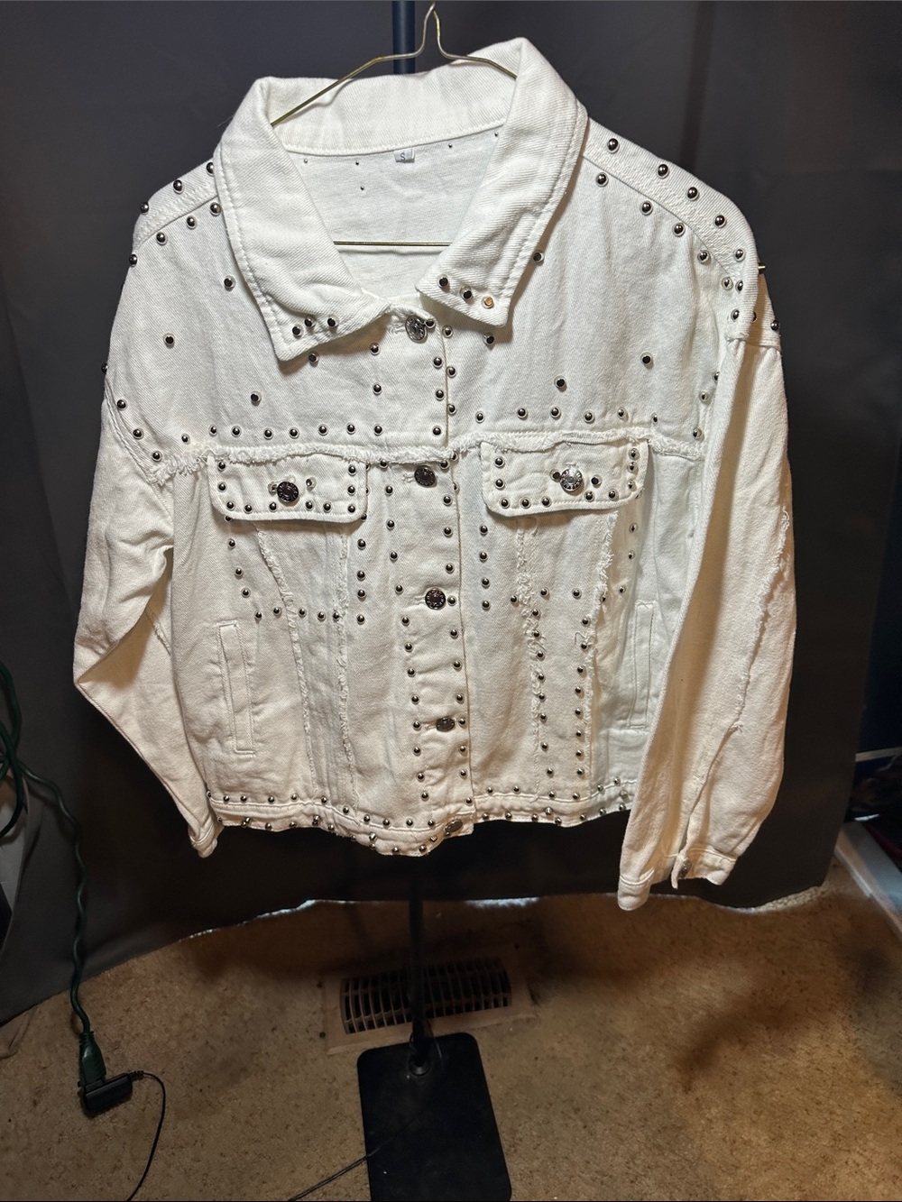 Studded White Denim Jacket - Women